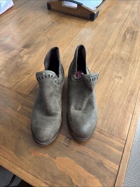 Women’s Taupe Ankle Booties with Perforated Trim